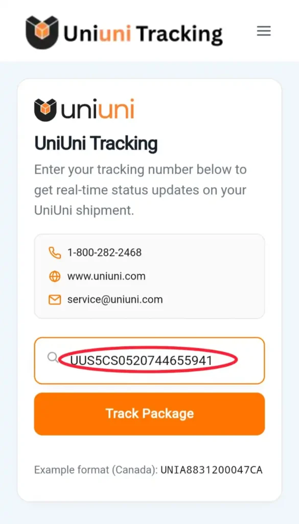 4 Uniuni shiment tracking process 2nd step (enter your traccking number )