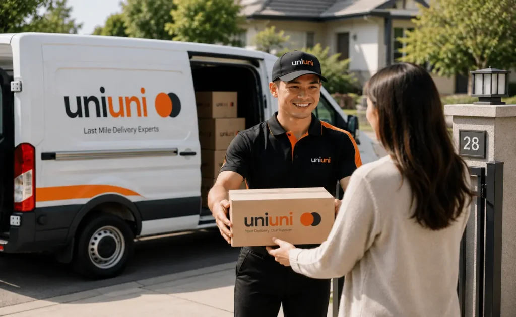 9 uniuni delivery person giving parcel